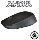 Mouse sem fio Logitech M170 com Design Ambidestro Compacto, Conexão USB e Pilha Inclusa
