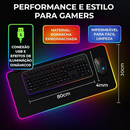 Mouse Pad Gamer Para Jogos com RGB LED Com 14 Modos de Iluminação 80x30cm