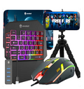 Kit Gamer Mobilador Celular Teclado Mouse Tripé Usb Rgb Otg Preto